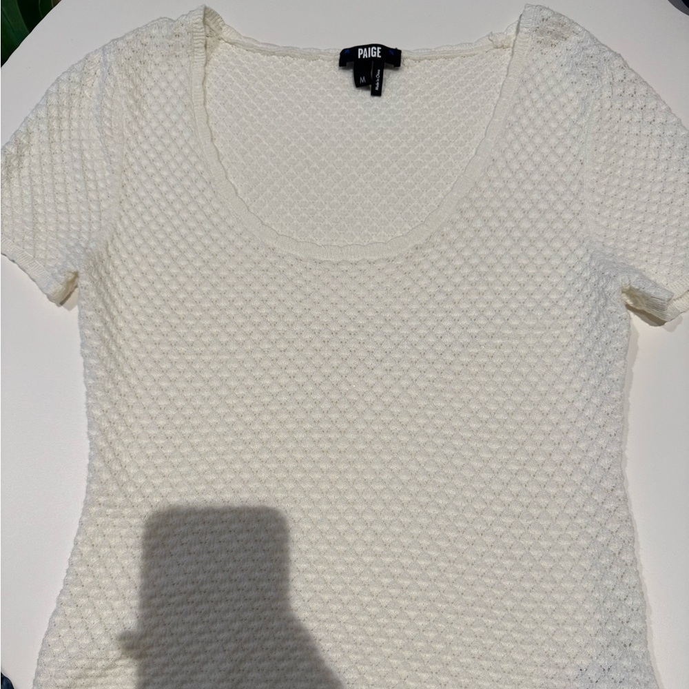PAIGE Cream Textured Short Sleeve Top